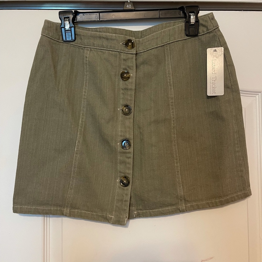 Olive Button-Front Skirt